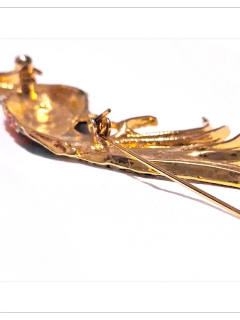Large Bird of Paradise Brooch Pin Gold Tone Enamel Rhinestone 4”